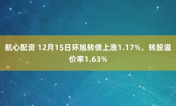 航心配资 12月15日环旭转债上涨1.17%,转股溢价率1.63%